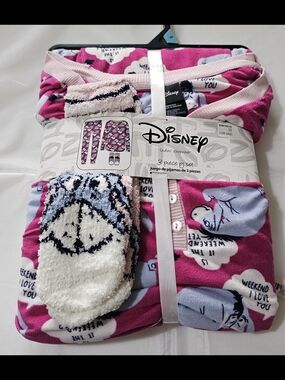 Disney Pink & Light Blue Eeyore 3-Piece Pajama Set with Cozy Socks